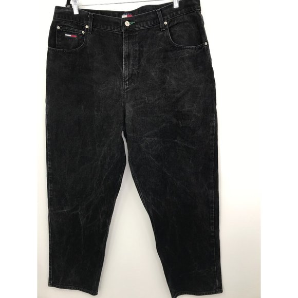 Tommy Hilfiger Y2K Vintage Men's Black Big Flag Relaxed Jeans 42 x 32 - Picture 2 of 6